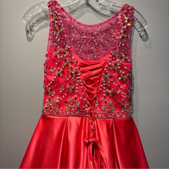 Tiffany Designs pageant Gown Youth Size 16  Lipstick Color Beaded Bodice 13472 - Picture 4 of 11